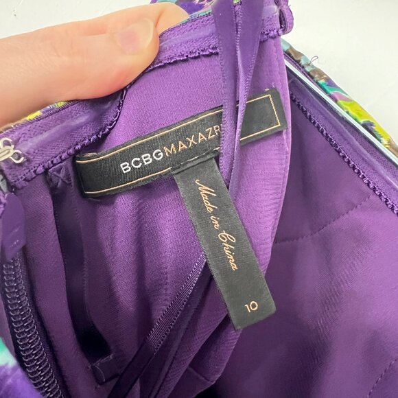 BCBGMaxAzria Strapless Dress Pleated Purple Green Blue Floral Pockets 10 mc - Picture 3 of 4